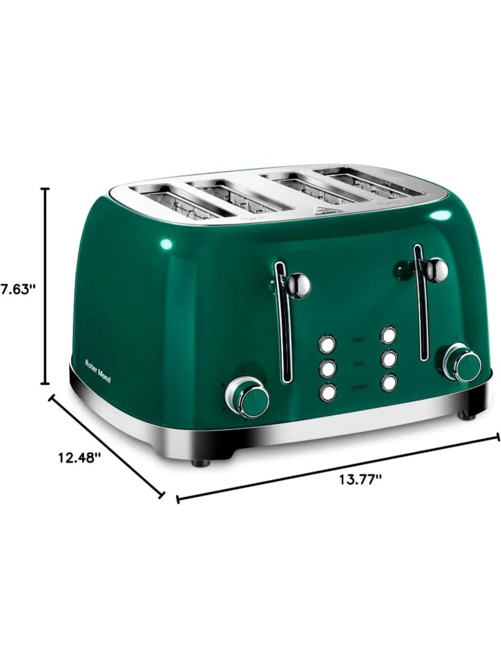 4 Slice Green Retro Stainless Steel with Bagel Defrost Cancel Function Toaster